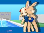  2girls 80s blush child dog furry looking_at_viewer maple_town multiple_girls no_humans oldschool patty_(maple_town) rabbit rolly_(maple_town) smile swimsuit ten 