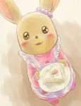 1girl 80s :3 apron beady_eyes blush cake dress food furry looking_at_viewer maple_town no_humans oldschool patty_(maple_town) rabbit shoes smile solo walking yamanokonza 