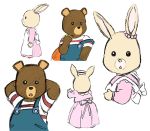  1boy 1girl 80s apron arms_behind_back beady_eyes bear bobby_(maple_town) cub dress furry looking_at_viewer maple_town no_humans oldschool patty patty_(maple_town) rabbit shirt smile 