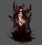  1girl armor artist_name black_hair black_sclera claws defense_of_the_ancients demon_girl dota_2 fangs glowing glowing_eyes grey_background highres mcrc_science monster_girl multicolored_hair open_mouth red_eyes redhead revealing_clothes shadow_fiend 