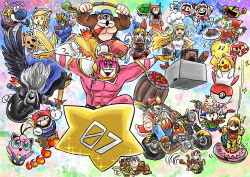  6+boys animal_crossing armor bad_food bandana bandana_waddle_dee bandana_waddle_dee_(cosplay) blonde_hair blue_bandana blue_cape bombchu boss_galaga boxing_gloves bullet_bill cape captain_falcon chef_hat chef_kawasaki chef_kawasaki_(cosplay) commentary_request cosplay daroach daroach_(cosplay) diddy_kong donkey_kong donkey_kong_(series) doseisan fatal_fury fox_mccloud freezie furry furry_female galaga gorilla green_shell_(mario) gust_bellows_(zelda) gyroid_(animal_crossing) hakama hammer hat helmet highres holding holding_hammer holding_ladle holding_sword holding_weapon ice_climber isabelle_(animal_crossing) japanese_clothes jester_cap jigglypuff kicdon king_dedede king_dedede_(cosplay) kirby kirby_(cosplay) kirby_(series) kirby_air_ride kirby_air_riders knuckle_joe knuckle_joe_(cosplay) ladle link little_mac long_tongue luigi mario marx_(kirby) marx_(kirby)_(cosplay) mega_man_(character) mega_man_(series) meta_knight meta_knight_(cosplay) metroid minecraft mother_(series) multiple_boys mythra_(massive_melee)_(xenoblade) mythra_(xenoblade) nana_(ice_climber) necktie ness_(mother_2) pac-man pac-man_(game) pauldrons pikachu poke_ball pokemon pokemon_(creature) polearm popo_(ice_climber) punch-out!! rayman_limbs red_necktie rick_(kirby) rick_(kirby)_(cosplay) samus_aran sandbag sandbag_(smash_bros) scarfy scarfy_(cosplay) sephiroth shoulder_armor single_wing sparkle spear star_(symbol) star_fox steve_(minecraft) super_mario_bros. super_smash_bros. susie_(kirby) susie_(kirby)_(cosplay) sword taranza taranza_(cosplay) terry_bogard the_legend_of_zelda tongue warp_star weapon wings xenoblade_chronicles_(series) xenoblade_chronicles_2 yoshi 