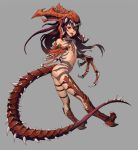  1girl absurdres brown_hair carapace claws fangs grey_background high_heels highres long_hair mcrc_science monster_girl red_eyes revealing_clothes spikes starcraft tail teeth tongue tongue_out zerg_(starcraft) zerg_hydralisk 