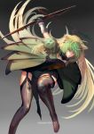  1girl absurdres ahoge animal_ears archer_of_red blonde_hair bow_(weapon) cat_ears character_name copyright_name fate/apocrypha fate/grand_order fate_(series) full_body gloves gradient_hair green_eyes green_hair highres long_hair looking_at_viewer multicolored_hair reido smile solo tail thigh-highs two-tone_hair weapon 
