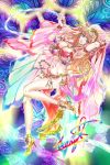  blonde_hair blue_eyes breasts commentary commentary_request floating highres macross macross_frontier mi_ryuto midriff multicolored multicolored_hair sheryl_nome signature 