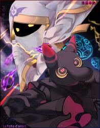  1boy cloak commentary_request corrupt_hyness dual_persona gold_trim highres hood hyness kirby_(series) kirby_star_allies large_nose light_particles long_sleeves male_focus mouth_veil partial_commentary robe runes sleeves_past_fingers sleeves_past_wrists solo veil white_cloak white_hood white_robe yellow_eyes ypsw7328_(zakobennki) 