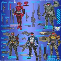 1girl 4boys anti-materiel_rifle armor c4 combat_knife corrupted_twitter_file drone explosive gauntlets gloves grenade grenade_launcher gun helmet highres kamen_rider kamen_rider_kuuga_(series) knife kunai machine_gun male_focus multiple_boys red_eyes rider_belt rifle riot_shield roheemura_art shield shotgun shoulder_armor sniper_rifle submachine_gun weapon 
