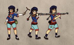  chinese_empire gun huge_weapon light_blush original pointing pointing_to_the_side ponytail qing_dynasty shengongfuti simple_background trio weapon 