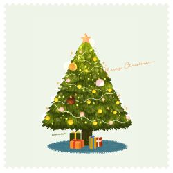  border brown_background christmas christmas_ornaments christmas_present christmas_tree cinwi710524 commentary_request gift highres merry_christmas no_humans original rug simple_background still_life tree white_border 