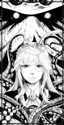0hatmaster0 1girl absurdres aivy_lovencraft fanart goggles goggles_on_head greyscale highres indie_virtual_youtuber long_hair monochrome monocle monster octopus virtual_youtuber vtuber vtuberfanart