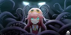 0hatmaster0 1girl aivy_lovencraft blush fanart goggles goggles_on_head green_eyes highres indie_virtual_youtuber long_hair monocle pink_hair spanish_commentary standing tentacles virtual_youtuber vtuber vtuberfanart