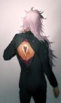  1boy ass changye dark_skin fate/apocrypha fate_(series) formal from_behind long_hair male_focus platinum_blonde saber_of_black simple_background solo suit 