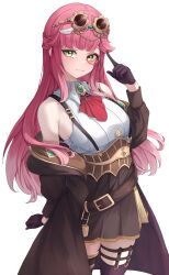 1girl absurdres aivy_lovencraft fanart goggles goggles_on_head green_eyes highres indie_virtual_youtuber long_hair looking_at_viewer monocle pink_hair shironagase smile standing tagme thighs virtual_youtuber vtuber vtuberfanart white_background