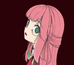 1girl aivy_lovencraft fanart green_eyes indie_virtual_youtuber long_hair looking_at_viewer monocle open_mouth oubatian pink_hair simple_background solo virtual_youtuber vtuber vtuberfanart yandere