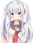  blue_eyes blush hibiki_(kantai_collection) kantai_collection long_hair personification seifuku smile twintails white_hair 