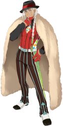  1boy artist_request belt black_shirt black_shoes braid brown_eyes brown_pants closed_mouth coat full_body fur_coat game_cg gloves gradient_hair green_hair hand_on_own_chin hand_on_own_hip highres long_hair looking_at_viewer male_focus multicolored_hair multicolored_necktie multicolored_shoes necktie official_art pants print_necktie red_gloves shirt shoes smile solo standing tales_of_(series) tales_of_asteria tales_of_zestiria third-party_source transparent_background two-tone_shoes very_long_hair white_belt white_hair white_shoes zaveid_(gambler)_(tales) zaveid_(tales) 