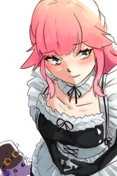 0hatmaster0 1girl aivy_lovencraft blush craftito fanart green_eyes indie_virtual_youtuber long_hair maid pink_hair spanish_commentary standing virtual_youtuber vtuber vtuberfanart white_background