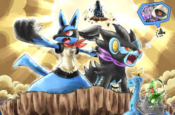  @_@ absurdres closed_eyes colored_sclera commentary_request commission dialga dusknoir fangs floating_island furry grovyle highres kicdon lapras lucario luxray neckerchief open_mouth pixiv_commission pokemon pokemon_(creature) pokemon_focus pokemon_mystery_dungeon pokemon_mystery_dungeon:_explorers_of_time/darkness/sky purple_neckerchief red_eyes red_neckerchief sableye sitting yellow_sclera 