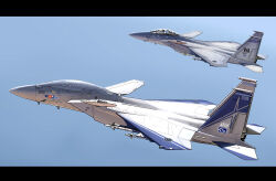  ace_combat ace_combat_3 ace_combat_8 aim-9_sidewinder aircraft airplane anti-aircraft_missile asterozoa blue_background blue_sky canards canopy_(aircraft) cockpit commentary decal english_commentary f-15_eagle f-15s/mtd fighter_jet flying helmet highres jet_engine military_vehicle missile original pilot pilot_helmet sky thrusters vehicle_focus 