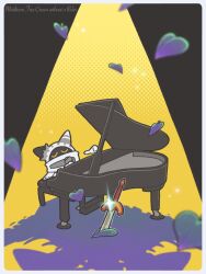  closed_eyes commentary_request different_shadow falling_leaves instrument interdimensional_magolor kashiwa_(ksw04270mochi) kirby's_return_to_dream_land_deluxe kirby_(series) leaf magolor magolor_epilogue master_crown_(tree) music no_humans planted planted_sword playing_instrument playing_piano rayman_limbs sparkle spotlight sword torn_clothes weapon 