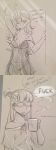  2girls bare_shoulders blush comic cup diana_cavendish dl drooling english highres holding kagari_atsuko lingerie little_witch_academia long_hair looking_at_another midriff monochrome mug multiple_girls navel one_eye_closed one_side_up photo profanity see-through sketch steam straight_hair strap_slip thought_bubble underwear wavy_hair yuri 