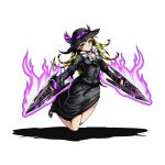  1girl black_hat black_shirt black_skirt blonde_hair breasts character_request cleavage divine_gate entaku_no_kishi full_body hat holding holding_weapon long_hair looking_at_viewer medium_breasts official_art shadow shirt skirt solo sun_hat transparent_background ucmm violet_eyes weapon 