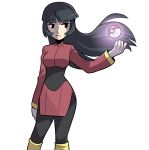  1girl bangs black_eyes black_hair contrapposto gloves gym_leader long_hair mary_cagle natsume_(pokemon) poke_ball pokemon pokemon_(game) pokemon_rgby side_slit solo telekinesis white_gloves 