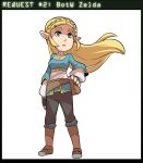  1girl blonde_hair boots braid brown_boots crown_braid full_body green_eyes long_hair mary_cagle pointy_ears ponytail pouch princess_zelda sidelocks solo the_legend_of_zelda the_legend_of_zelda:_breath_of_the_wild 