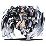  1girl armor armored_boots awayuki_(kikai_musume) boots breasts covered_navel divine_gate eyebrows_visible_through_hair floating_hair full_body kikai_musume leotard long_hair looking_at_viewer mecha_musume medium_breasts necktie official_art shadow silver_hair solo transparent_background ucmm very_long_hair violet_eyes yellow_necktie 