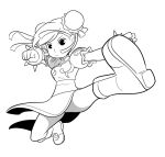  1girl boots bracelet bun_cover chun-li clenched_hand double_bun fighting_stance full_body jewelry kicking mary_cagle monochrome puffy_short_sleeves puffy_sleeves short_sleeves solo spiked_bracelet spikes street_fighter street_fighter_ii_(series) 