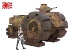  1girl earasensha ground_vehicle imperial_japanese_army maid military military_vehicle motor_vehicle original simple_background tank 