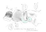  1boy bed black_hair blanket carbuncle_(final_fantasy) final_fantasy final_fantasy_xv lying male_focus noctis_lucis_caelum on_side pillow shirt sleeping soto_(20151217337) t-shirt tail translation_request trembling under_covers 