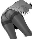  1girl ass black_legwear cropped_legs crotch_seam dutch_angle from_behind greyscale looking_at_viewer looking_back looking_down monochrome original panties panties_under_pantyhose pantyhose shoken_narai simple_background sketch solo thighband_pantyhose tomoe_(shoken_narai) underwear white_background 
