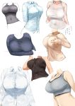  breast_hold breast_squeeze breasts cleavage covered_navel dress_shirt erect_nipples headless kaisen_chuui large_breasts long_sleeves original ribbed_shirt shirt simple_background sleeveless sleeves_past_wrists sports_bra tank_top taut_clothes taut_shirt translation_request turtleneck white_background 