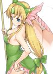  1girl adjusting_clothes adjusting_panties ass bare_shoulders blonde_hair blue_eyes breasts cleavage cowboy_shot helmet long_hair low-tied_long_hair medium_breasts multiple_views panties polearm riesz seiken_densetsu seiken_densetsu_3 simple_background sketch takayaki underwear weapon white_background white_panties winged_helmet 