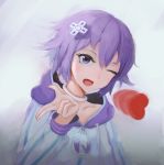  1girl choker choujigen_game_neptune d-pad heart hood hoodie looking_at_viewer neptune_(choujigen_game_neptune) neptune_(series) one_eye_closed open_mouth purple_hair short_hair solo violet_eyes 