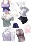  bra breast_squeeze breasts center_opening collared_shirt dress_shirt erect_nipples grey_shirt kaisen_chuui large_breasts long_sleeves original partially_unbuttoned popped_button shirt sketch skin_tight t-shirt tank_top underwear white_background white_shirt 