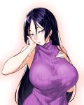  breasts erect_nipples fate/grand_order fate_(series) hand_on_own_cheek hand_on_own_chest large_breasts long_hair minamoto_no_raikou_(fate/grand_order) onsoku_maru sweater turtleneck turtleneck_sweater very_long_hair 