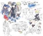  5boys armband bandaid bandaid_on_nose baseball_cap black_hair blonde_hair blue_eyes boots brown_hair carrying carrying_under_arm child cor_leonis fat final_fantasy final_fantasy_xv gameplay_mechanics gladiolus_amicitia glasses grin hat heart hood hoodie ignis_scientia jacket male_focus multiple_boys noctis_lucis_caelum opaque_glasses open_clothes open_jacket p-nekor piko_piko_hammer prompto_argentum short_hair shorts shoulder_carry simple_background smile squatting suspenders translation_request vest water_gun white_background younger 