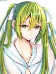  androgynous enkidu_(fate/strange_fake) fate/grand_order fate/strange_fake fate_(series) green_eyes green_hair long_hair looking_at_viewer shisei_(kyuushoku_banchou) solo twintails 