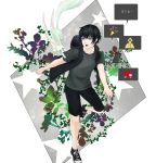  1boy black_eyes black_hair black_shirt carbuncle_(final_fantasy) cellphone child final_fantasy final_fantasy_xv hood hoodie male_focus noctis_lucis_caelum phone shirt shoes short_sleeves shorts smartphone sneakers solo soto_(20151217337) t-shirt younger 