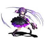  1girl claudy collar divine_gate dress full_body grin hair_between_eyes holding holding_weapon layered_dress looking_at_viewer official_art pink_eyes purple_hair shadow short_hair smile solo transparent_background ucmm weapon wezaadoriizu 