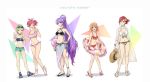  5girls ball beachball bikini blonde_hair blue_eyes breasts delta_log drink freyja_wion green_eyes green_hair innertube kaname_buccaneer large_breasts laughing macross macross_delta makina_nakajima medium_breasts mikumo_guynemer multicolored_hair multiple_girls nail_polish pink_hair pointy_ears purple_hair red_eyes redhead reina_prowler sarong swimsuit 