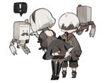  ! black_boots black_dress black_hairband blindfold boots chibi dress feather-trimmed_sleeves hairband juliet_sleeves long_sleeves nier_(series) nier_automata pod_(nier_automata) puffy_sleeves short_hair silver_hair simple_background starshadowmagician thigh-highs thighhighs_under_boots yorha_no._2_type_b yorha_no._9_type_s 