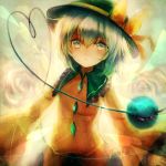  1girl green_eyes green_hair hat heart heart_of_string highres komeiji_koishi looking_at_viewer maho_moco sad short_hair solo source_request third_eye touhou wide_sleeves 