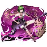  1girl breasts cleavage collarbone divine_gate dress eyebrows_visible_through_hair full_body green_hair hair_ornament hand_on_hip high_heels looking_at_viewer medium_breasts naaga_(shinsei_sekai_hyougi_kai) nail_polish official_art purple_nails shinsei_sekai_hyougi_kai short_hair sleeveless sleeveless_dress smile solo toenail_polish transparent_background ucmm violet_eyes 