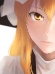  1girl amino_(tn7135) blonde_hair blurry close-up face hat kirisame_marisa light_particles lips long_hair looking_at_viewer out_of_frame portrait revision signature simple_background solo touhou turtleneck white_background witch_hat yellow_eyes 