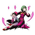  1girl divine_gate eyebrows_visible_through_hair full_body green_hair hair_ornament hairclip looking_at_viewer naaga_(shinsei_sekai_hyougi_kai) official_art pantyhose red_shoes shinsei_sekai_hyougi_kai shoes short_hair solo transparent_background ucmm violet_eyes 