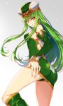  1girl ass bare_shoulders boots breasts c.c. code_geass cosplay creayus detached_sleeves erect_nipples freya_(valkyrie_profile) freya_(valkyrie_profile)_(cosplay) green_hair hat long_hair looking_at_viewer smile valkyrie_profile yellow_eyes 
