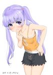  1girl blush commentary_request d: embarrassed long_hair midriff mokyutan new_game! open_mouth purple_hair shorts simple_background solo suzukaze_aoba tagme tank_top tears twintails violet_eyes white_background 