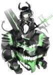  1girl alternate_costume black_hair black_rock_shooter bxr commentary_request curly_hair dead_master demon_tail green_eyes horns kantai_collection looking_at_viewer midriff navel shinkaisei-kan smile tail teeth tongue wings 